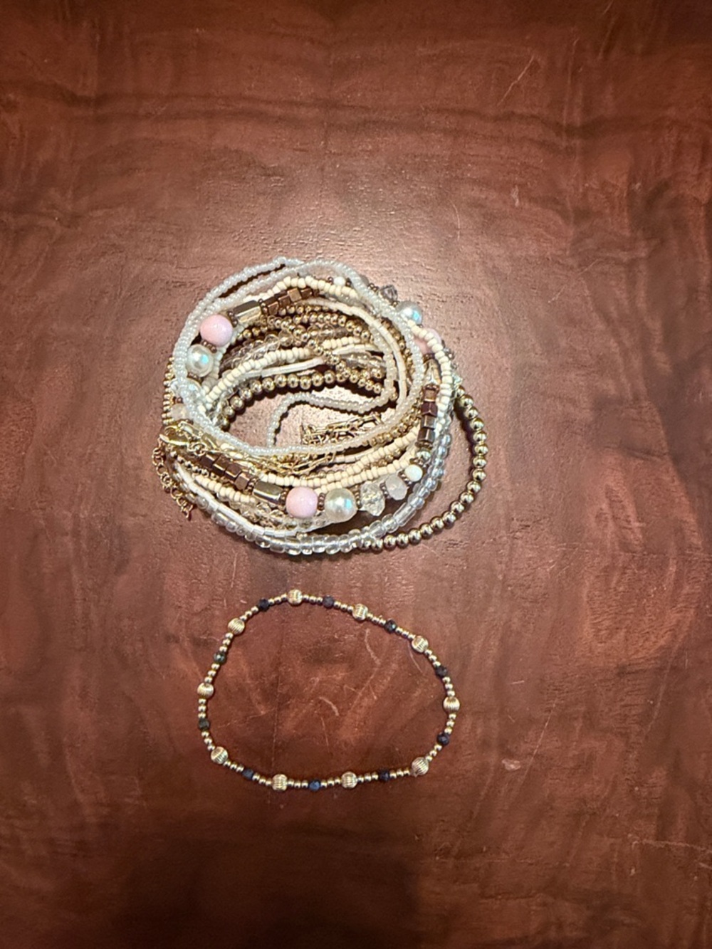 Layered Pink & Gold Beaded Women’s Bracelet Set